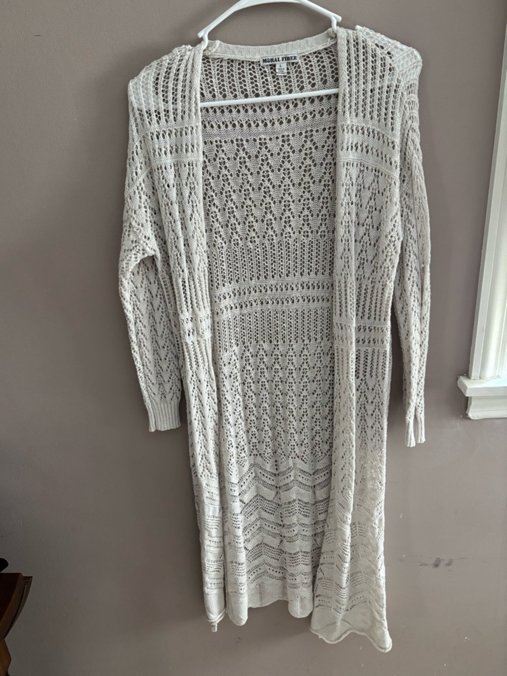 Open Knit Long Cardigan - Cream